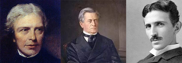 M.法拉第、J.亨利和N.特斯拉